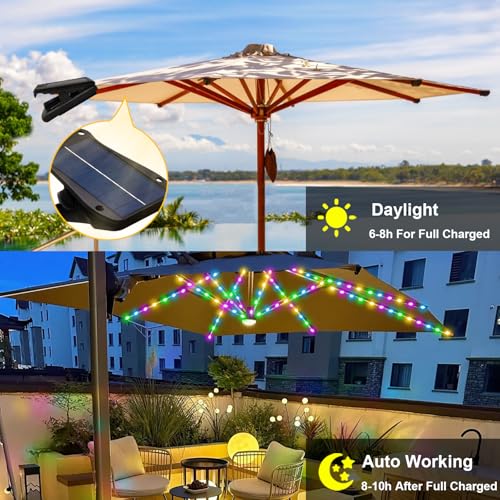 Patio Umbrella Solar Lights Outdoor 8 Strands with 8 Lighting Mode 152 LEDs