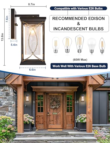 Dusk to Dawn Outdoor Wall Light Black with Gold Trim Modern Exterior Sconce Aluminum Waterproof Coach Light Fixture with Crack