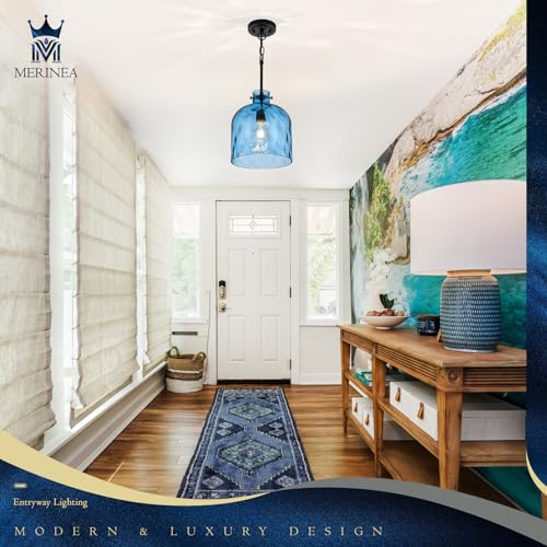 Blue Hammered Glass Pendant Light