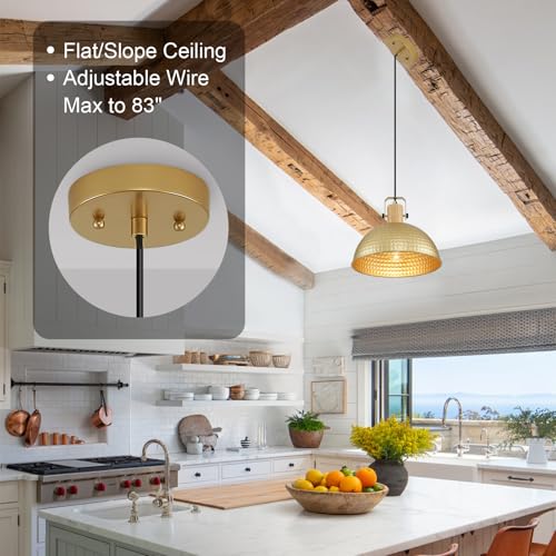 12 Inch Gold Pendant Lights Hammered Matte Pendant Lights for Kitchen Island Industrial Farmhouse Adjustable Height Dome Hanging Light Fixtures for Barn (3 Count)