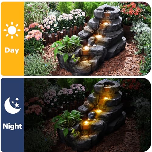 38.2" L Garden Water Fountain Outdoor Waterfall with LED Light