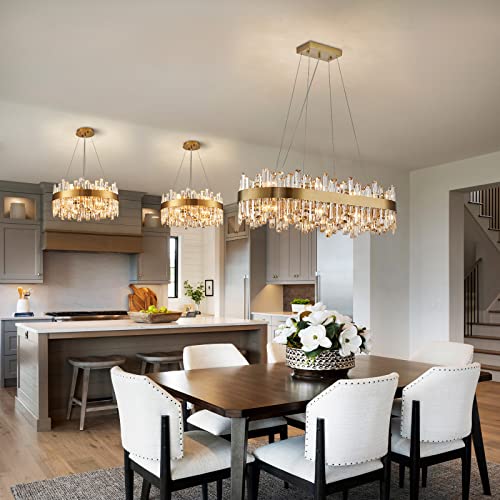 Modern Rectangular Gold Crystal Dining Chandelier Dimmable