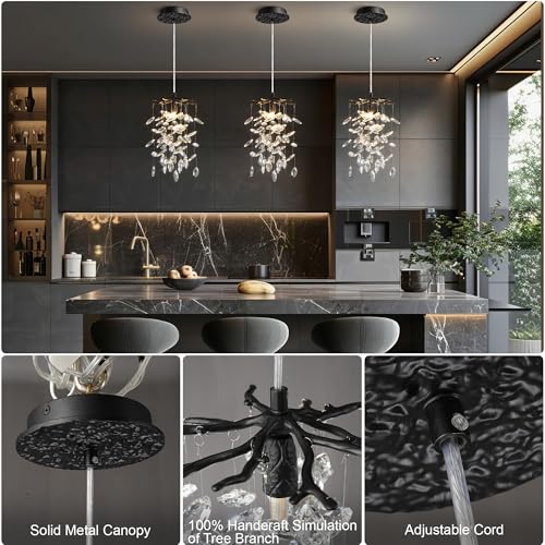 8.3" Black Crystal Pendant Light for Kitchen Island