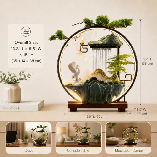 Luxury Feng Shui Zen Tabletop Fountain with Mist and LED Light
