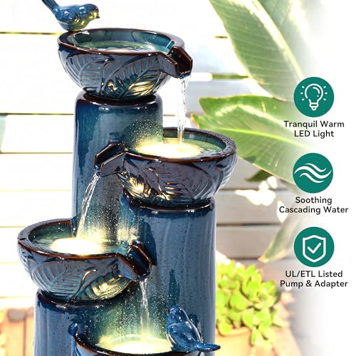 34" H Ceramic Outdoor Water Fountain with LED Lights