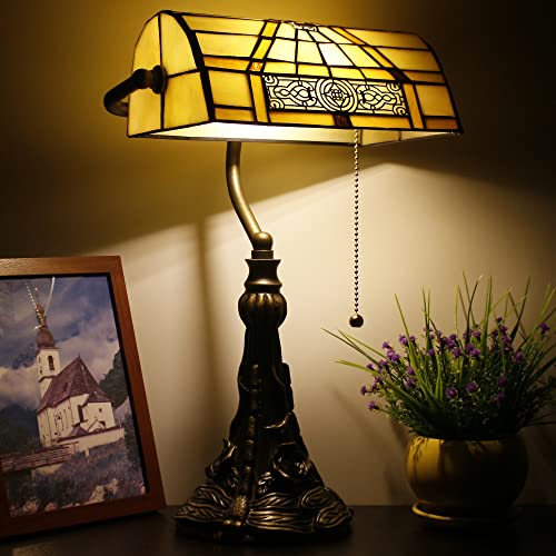 Tiffany Banker Lamp Small Stained Glass Table Lamp Yellow Mission