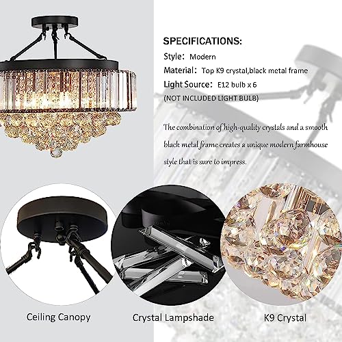 Farmhouse Black Crystal Chandelier Semi Flush Mount