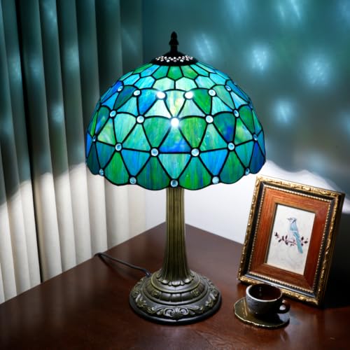 Tiffany Style Sea Blue Stained Glass Table Lamp Bedroom Bedside Lamp Living Room Dining Room Office Decoration Desk Lamp Home Decoration Creative Gift