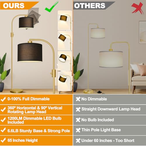 Upgraded Modern Arc Dimmable Tall Standing Floor Lamp with Black Shade