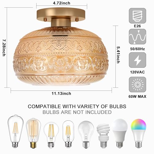 Antique Amber Glass Flush Mount Ceiling Light Fixtures