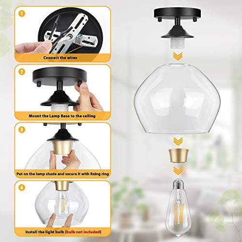 Modern Semi Flush Mount Ceiling Light with Clear Glass Shade