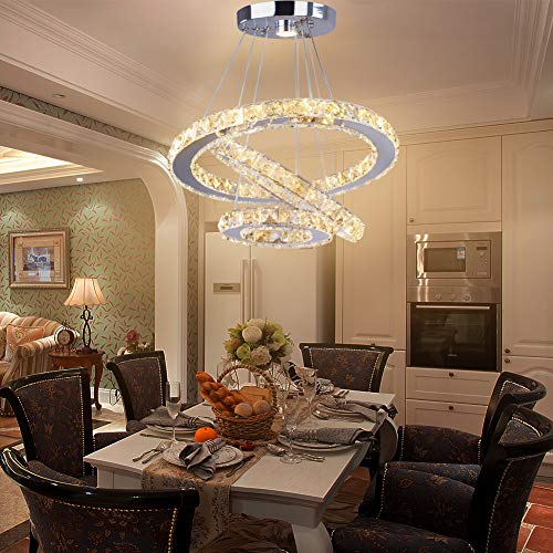 3 Ring Crystal Chandelier Adjustable LED Pendant Warm White