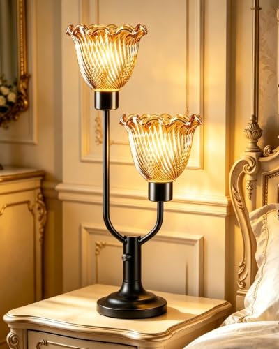 Mid Century Modern Table Lamp Black Vintage Glass Lamp Dimmable