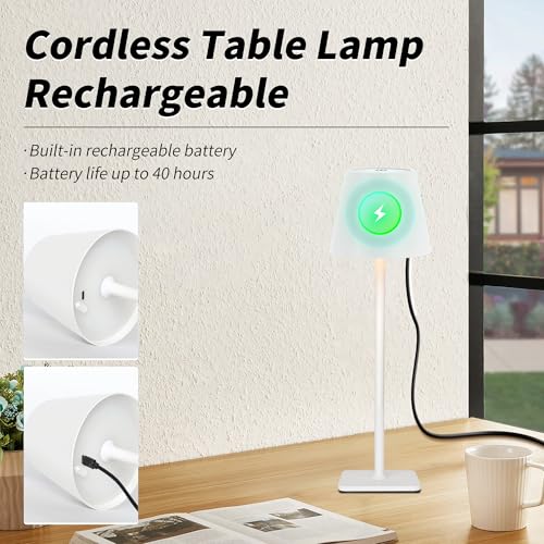 Outdoor Waterproof Cordless Set of 2 Rechargeable Portable Top Touch Battery Operated Powered LED Table Lamp Desk Lamp Lights for Restaurant Kitchen Patio Dinner Dining (2 Count)