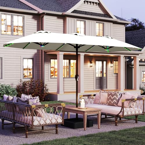 15FT Large Rectangular Patio Umbrella with Solar Lights