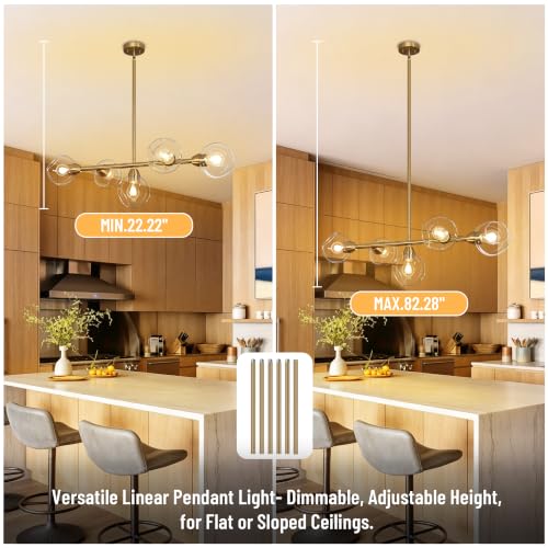 Brass Linear Chandeliers for Dining Room 5 Lights Modern Linear Chandelier