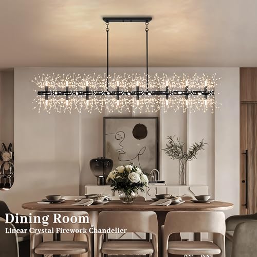 59" Linear Crystal Firework Chandelier Large Dandelion Dining Light