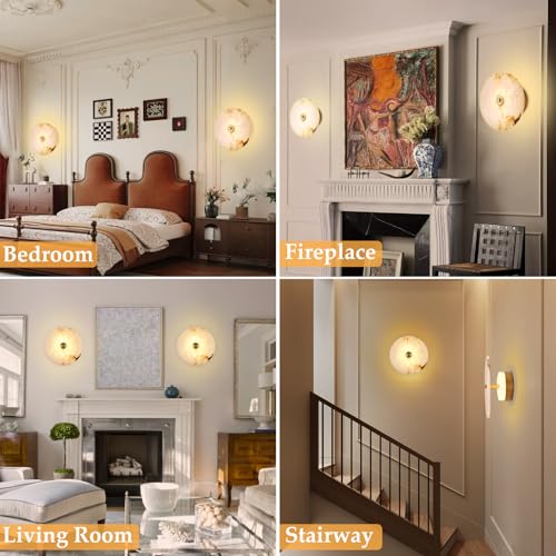 9.84 Inch Round Natural Alabaster Wall Sconce Marble Stone Light Decor for Wall