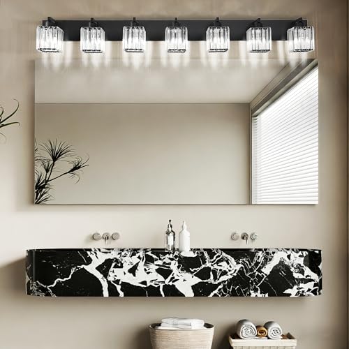 Black Vanity Light Crystal Bathroom Lighting Fixtures Modern Bathroom Vanity Light 7 Light