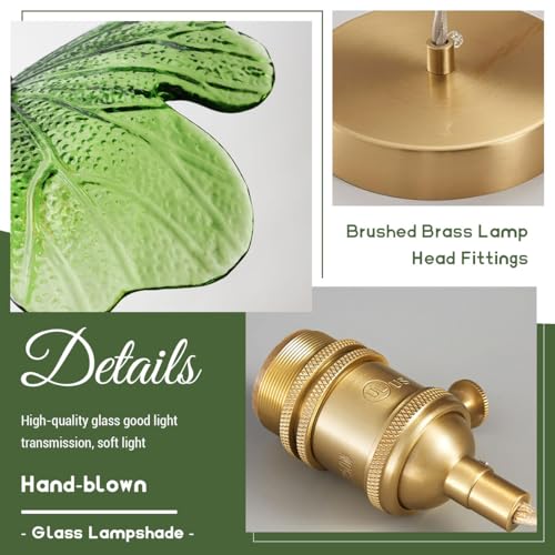 Green Glass Pendant Light Kitchen Flower Ceiling Light Fixture with Leaves Glass Shade (2 Count)