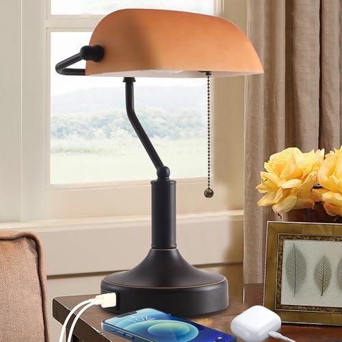 Vintage Bankers Desk Lamp with Pull Chain Switch