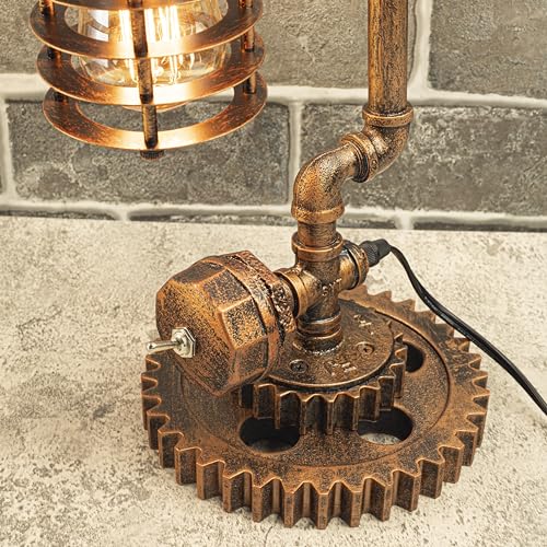 Loft Style Vintage Metal Dimmable Table Lamp with carbonized Wood Base