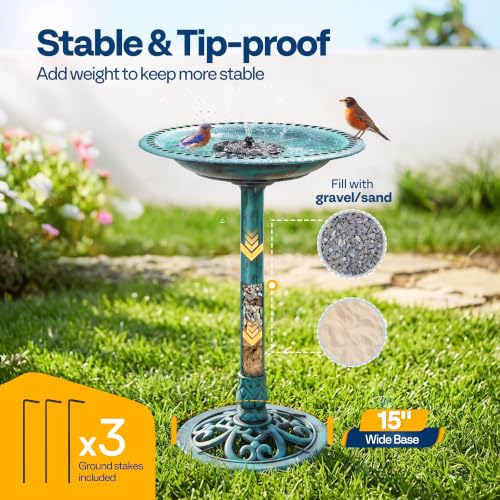Bird Bath with Solar Fountain for Outside