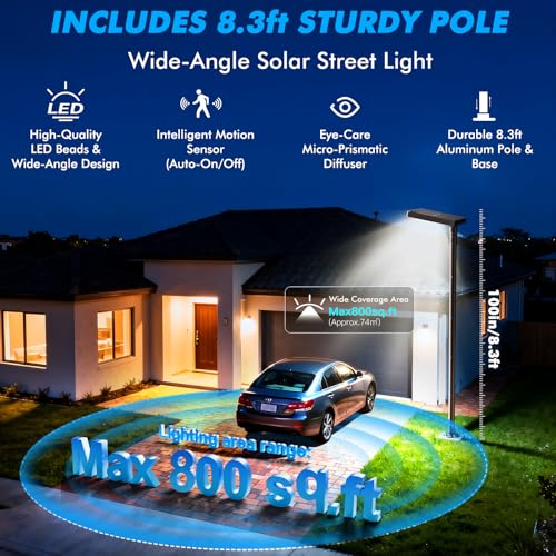 100" Solar Outdoor Street Lights with Pole & Remote