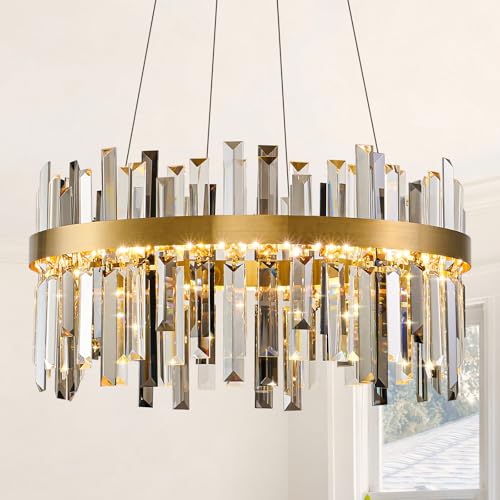 Led Modern Gold Smoke Grey Crystal Chandelier