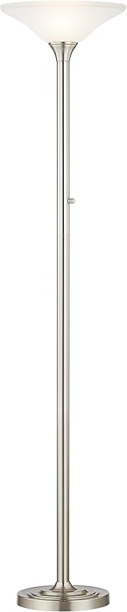 Artiva USA Classic Coordinates, 150W 71-Inch LED Torchiere Floor Lamp with Hammered Glass Shades, Brushed Steel Finish, Dimmable