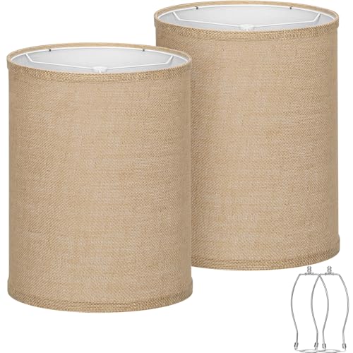 Burlap Tall Drum Lamp Shades Set of 2