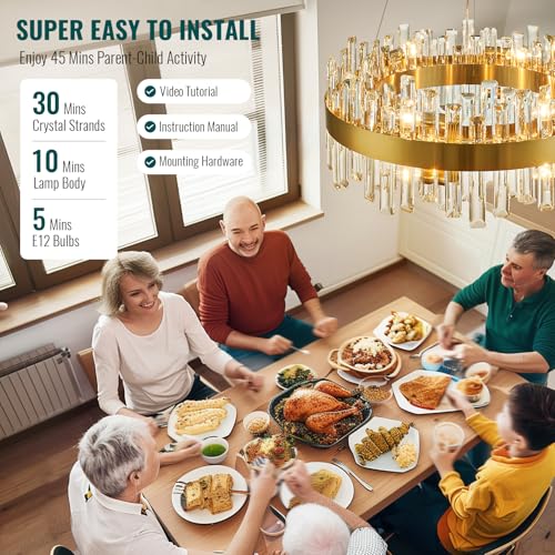Modern Gold Crystal Raindrop Dining Chandelier Ceiling Light D23.6''