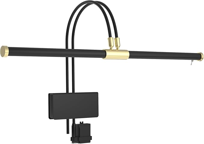 Cocoweb 22" LED Grand Piano Light in Black with Brass Accents with Dimmer Clip - Aura Lighting