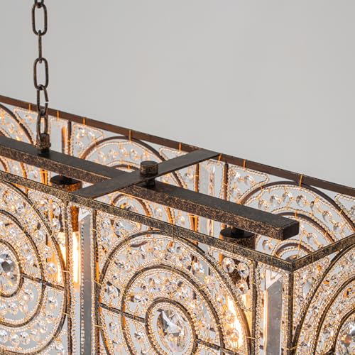 4 Lights Rectangle Crystal Chandelier for Dining Room