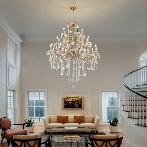 Large Antique French Country Brass Color Crystal Chandelier 3
