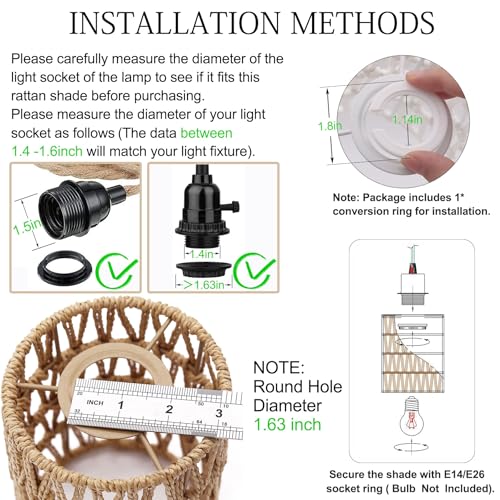 1.63in Fitter Farmhouse Pendant Light Lamp Shade Cover for Chandelier
