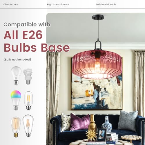 Hand Blown Glass Pendant Light Fixture Purple 13.78" Ceiling Light