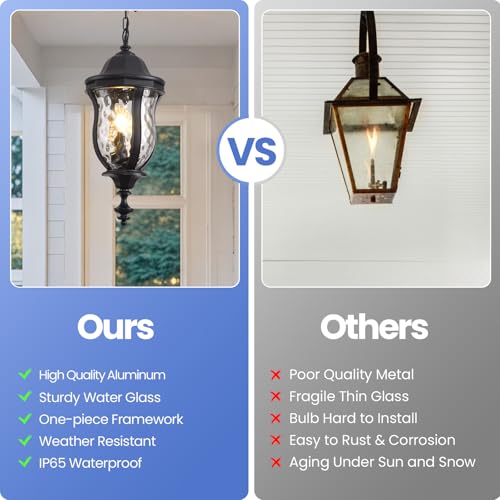 Large Outdoor Pendant Light 23.6'' Black Hanging Lantern Porch Light (3 Count)