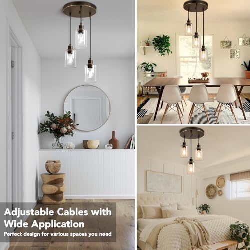Industrial 3 Light Pendant Light Fixture Clear Glass