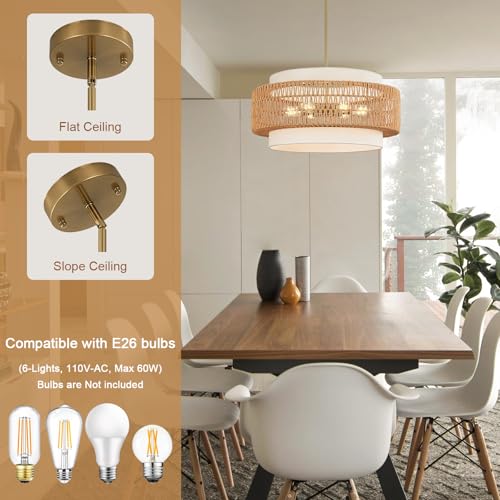 6 Light Rattan Chandelier for Dining Room