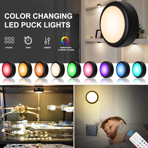 LED Puck Lights with Remote Control (2 Count)