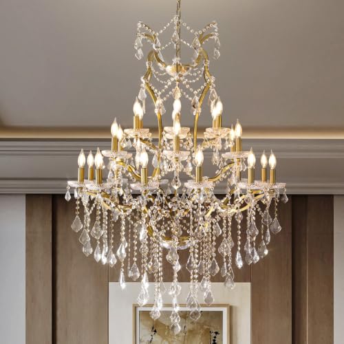 24 Lights Large Crystal Chandelier for High Ceilings