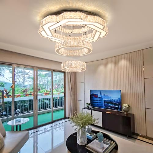 22.5" 2 Ring Modern Crystal Ring Pendant Chandelier Ceiling Light Warm
