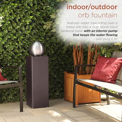 CPS188 Indoor Outdoor Modern Metal Orb Water Floor Fountain with River Rock Stone for Patio