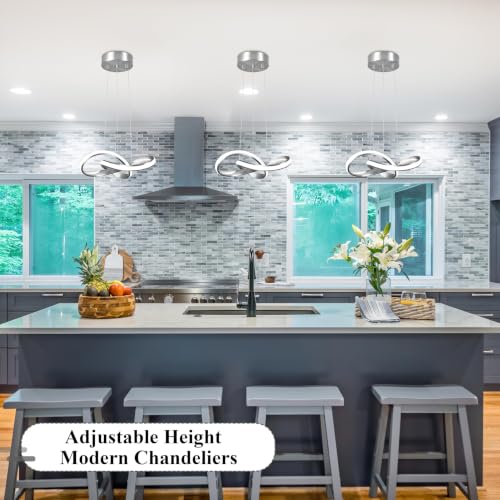 LED Chandelier Modern Pendant Light Fixture 2 Pack Simple Irregular Streamline Ring Light Nickel with 4500K and 59" Height Adjustable Hanging Lamp for Kitchen Island Hallway Foyer Corridor