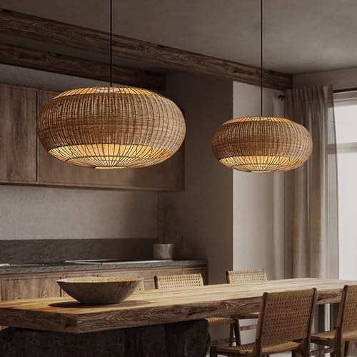 Rattan Handwoven Pendant Lights Adjustable Bamboo Wicker Hanging Lamp