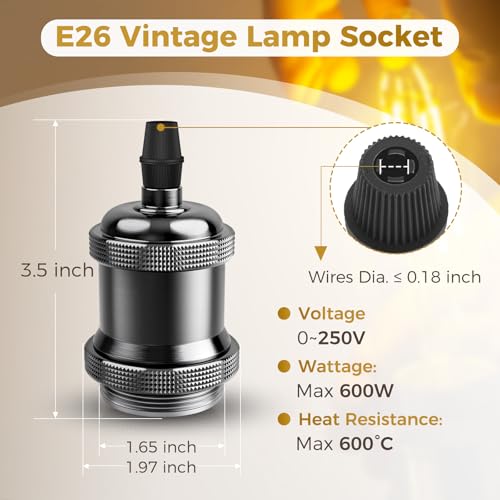 E26 Edison Vintage Lamp Socket for DIY Light (6 Count)