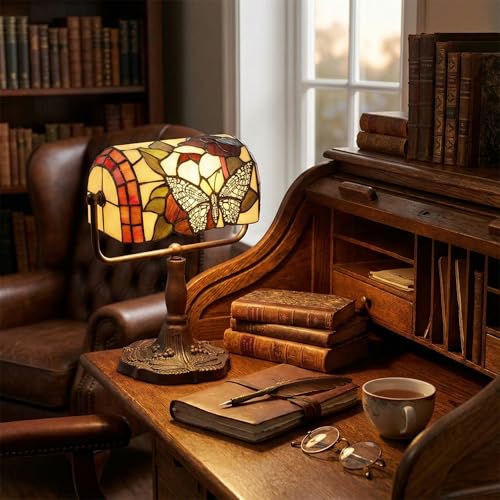 Tiffany Style Bankers Desk Lamp with Stained Glass Shade