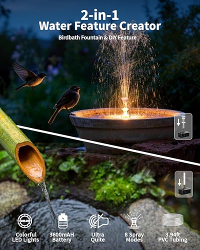 8W Solar Fountain Pump with 3200mAh Battery Backup & LED Lights