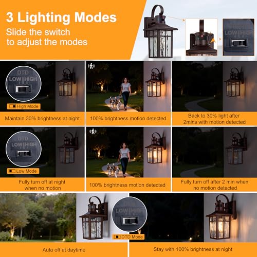 Aluminum Motion Sensor Outdoor Wall Sconces with Ripple Glass (2 Count)